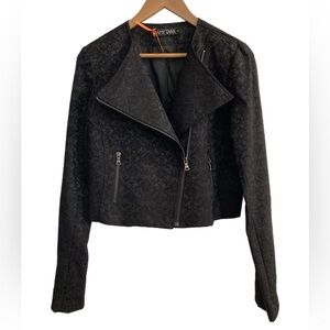 J’Amy Tarr black brocade moto jacket